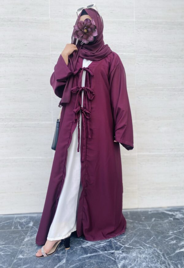 Plum Blossom 2-Piece Open Abaya & Inner Dress Set