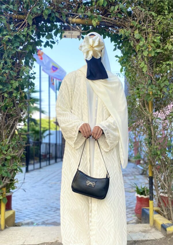 Aurora Sheer-Sleeve Modest Robe Set – Pearl White